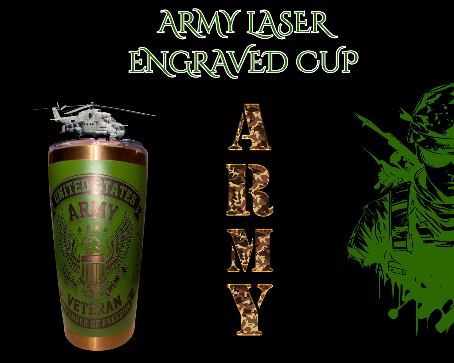 United States Veteran 20oz Laser-Engraved Tumbler – Army Green & Bronze