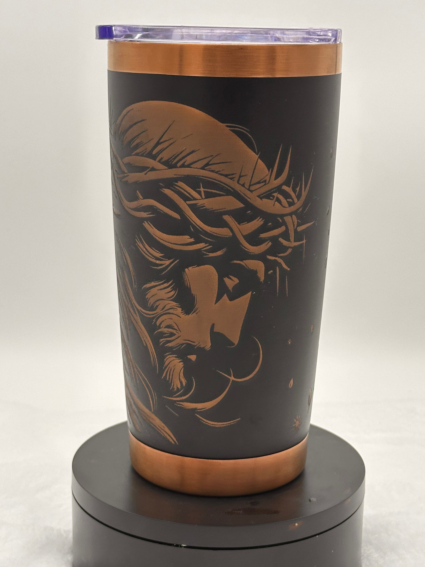 LASER ENGRAVED JESUS TUMBLER- BLACK AND BRONZE 20 OZ
