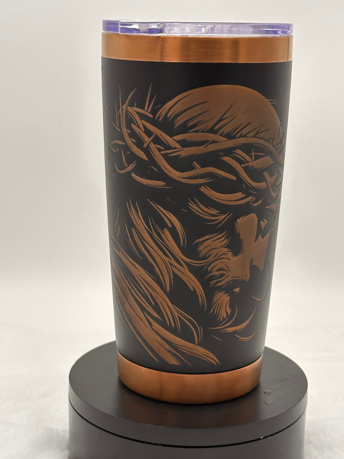 LASER ENGRAVED JESUS TUMBLER- BLACK AND BRONZE 20 OZ