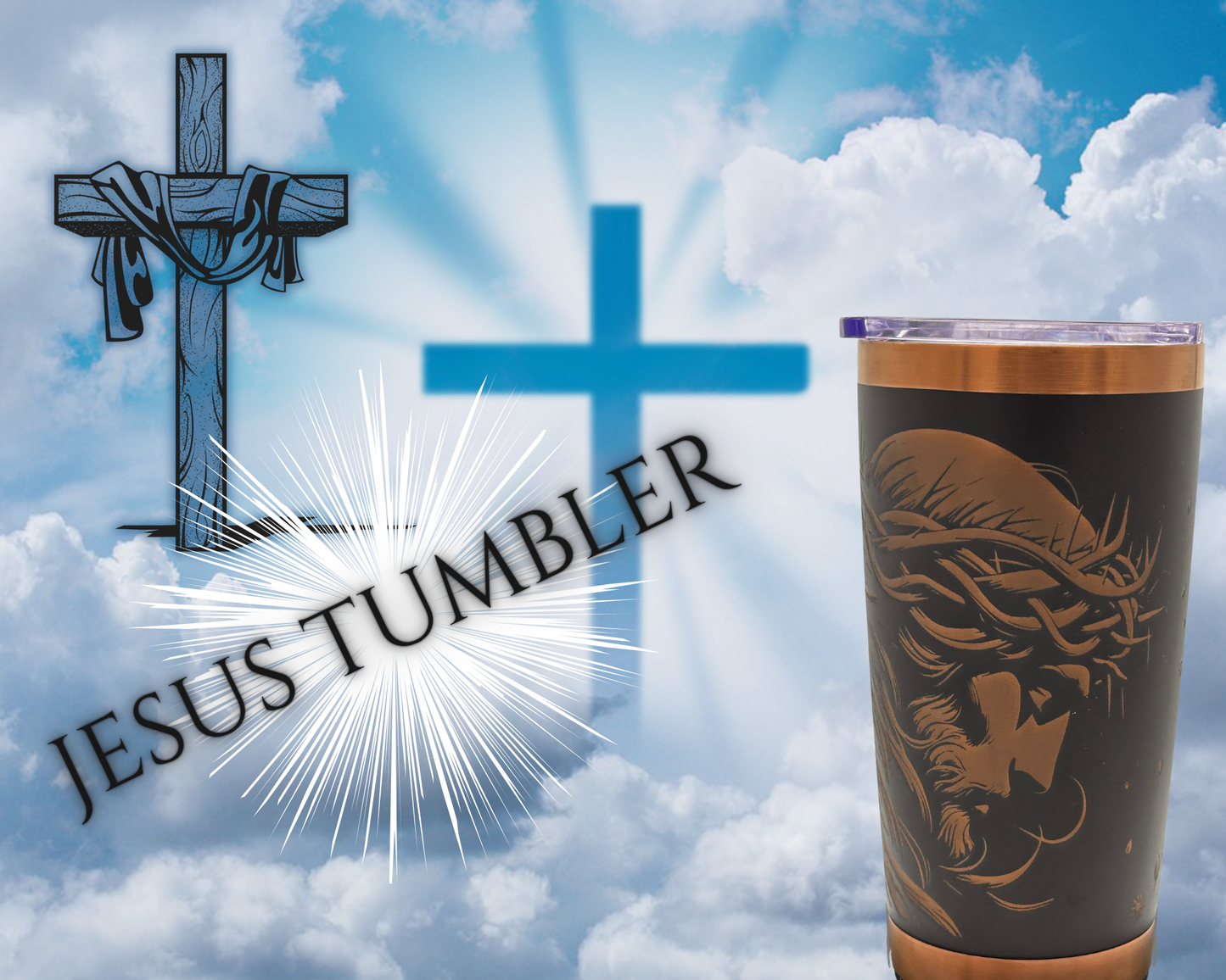 LASER ENGRAVED JESUS TUMBLER- BLACK AND BRONZE 20 OZ
