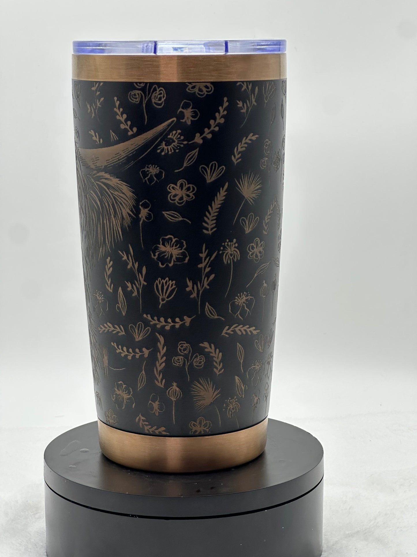 🥃 Highland Cow Laser-Engraved Tumbler – Black & Bronze Stainless Steel (20oz)