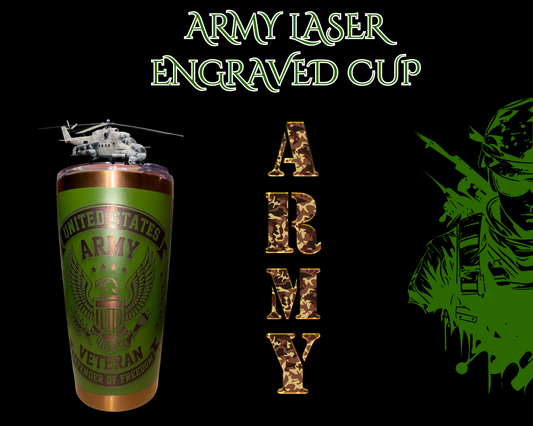 United States Veteran 20oz Laser-Engraved Tumbler – Army Green & Bronze