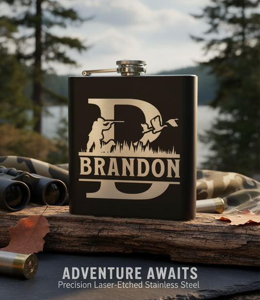 Hunting Monogram Whiskey Flask - Black Matte 8oz