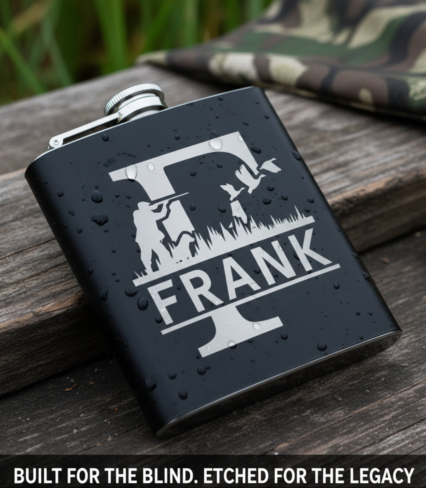 Hunting Monogram Whiskey Flask - Black Matte 8oz