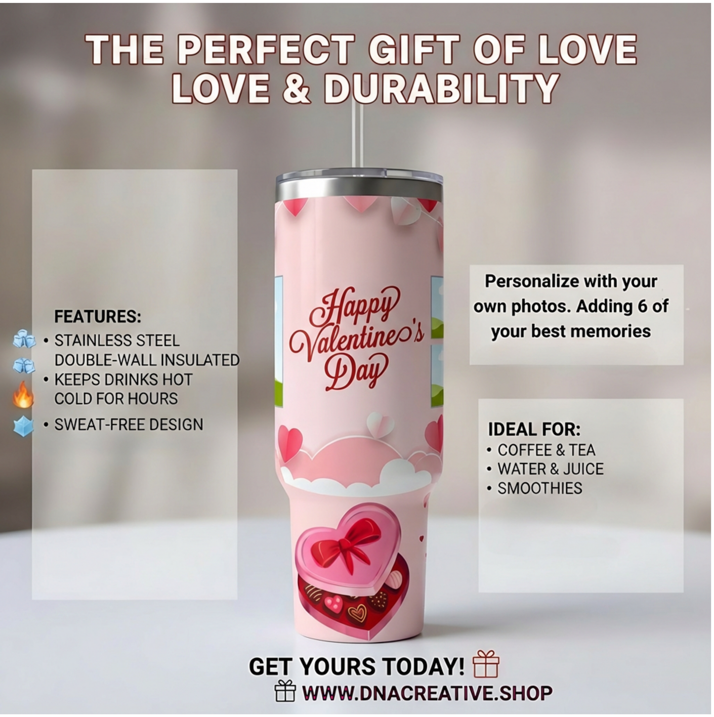 Valentine's Day Custom Photo Tumbler Cup 2