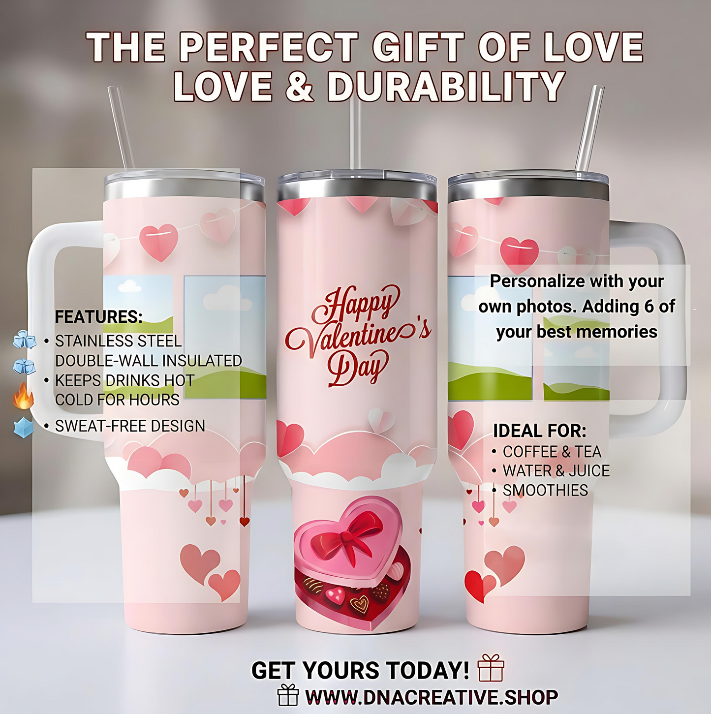 Valentine's Day Custom Photo Tumbler Cup 2