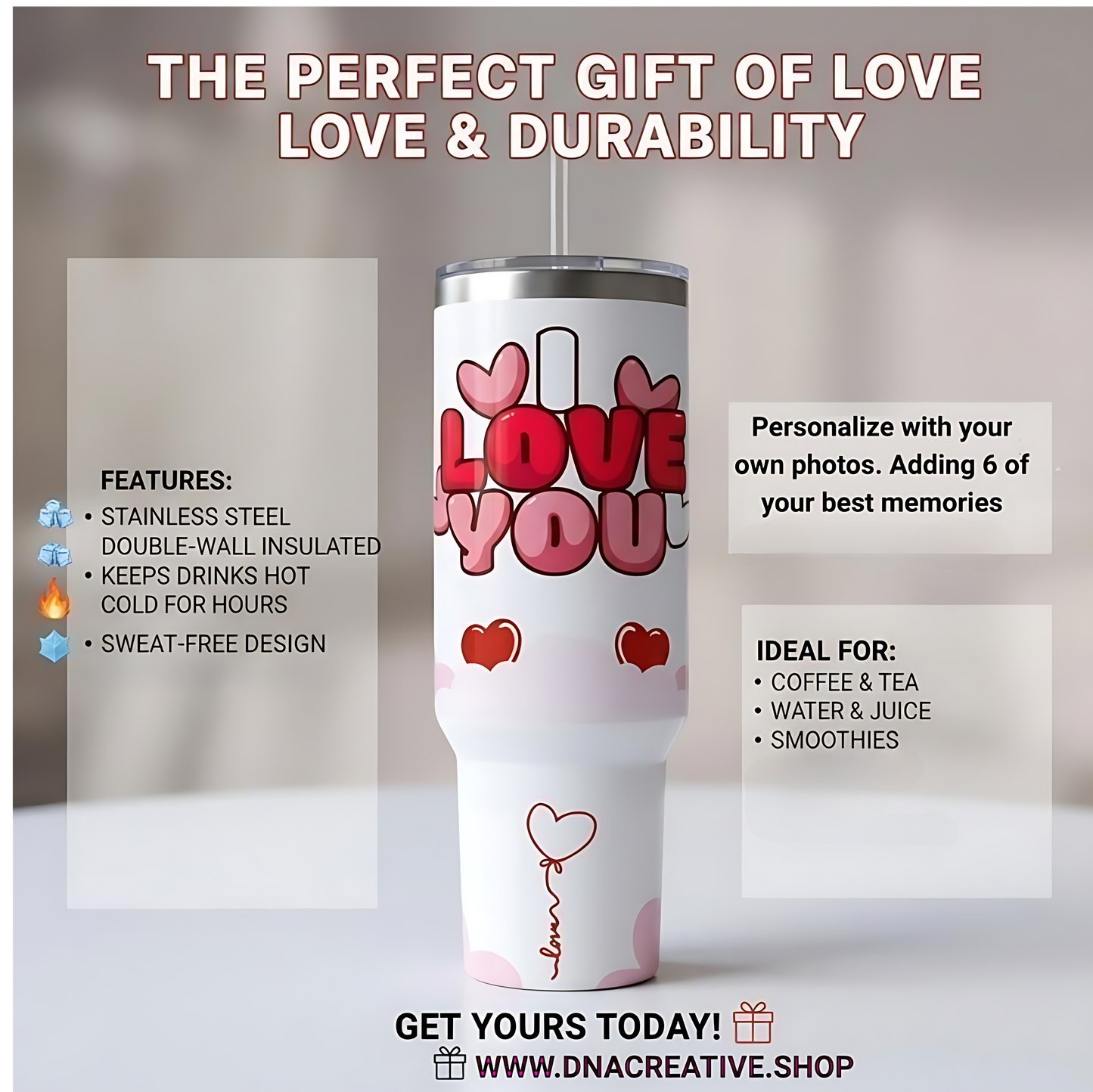 Valentine's Day Custom Photo Tumbler Cup 1